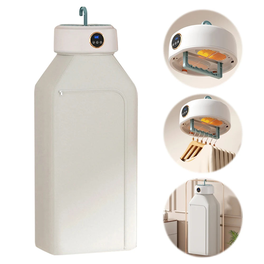 Portable Clothes Dryer with Timer Function - Foldable Hot Air Drying Machine for Home and Office Use