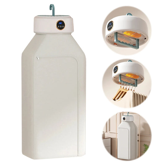 Portable Clothes Dryer with Timer Function - Foldable Hot Air Drying Machine for Home and Office Use