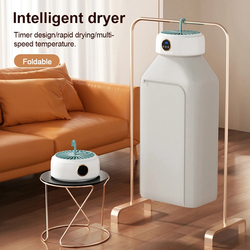 Portable Clothes Dryer with Timer Function - Foldable Hot Air Drying Machine for Home and Office Use